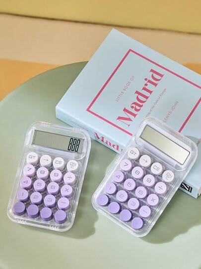 Joivida 1pc Dopamine Gradient Print Round Mechanical Calculator, 12-Digit Large Screen Suitable For Finance, Accounting, Students, Office Use, Fashionable & Feminine Design, High Quality & Cost-Effective (Random Shipment Of New And Old Versions),School Supplies,Back To School