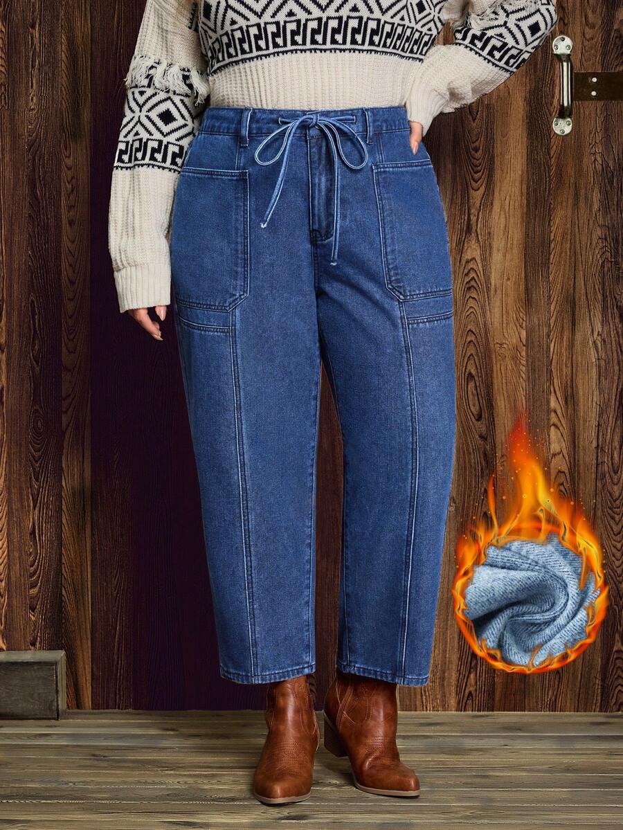 EMERY ROSE Plus Size Women's Winter Elastic Waist Drawstring Loose Fit ...