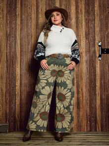 EMERY ROSE Plus Size Women Street Casual Loose Comfortable Printed Pattern Straight Leg Jeans - Multicolor - View 6