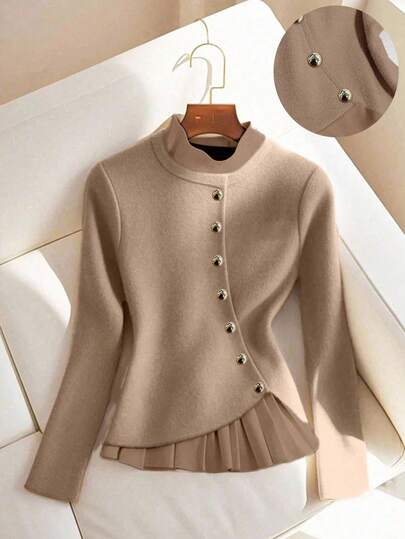 Franclia Women's Solid Color Elegant Contrast Color Long Sleeve T-Shirt, Autumn