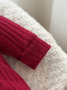 1pc Infant Girls' Solid Color Jumpsuit, Soft Fleece Stand Collar Long Sleeve Jumpsuit With 3D Floral Decor, Elegant Pastoral, Cute Casual Style, Suitable For Autumn/Winter Outdoor Play, Vacation And Daily Wear, Red Baby Jumpsuit