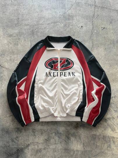 AXEPEAK 男士撞色拉链长袖休闲连帽运动衫