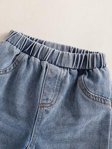 SHEIN 2 件套男婴/女婴休闲白色运动衫和蓝色牛仔长裤运动服，男女通用秋冬婴儿服装 - 彩色 - 查看 6