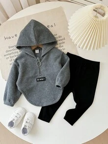 SHEIN Babygirl 可爱羊毛连帽衫和松紧腰裤套装，秋冬