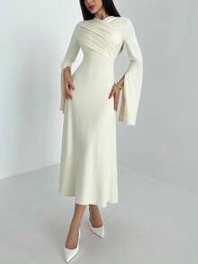 Aloruh Vestido A-Line con pliegues, elegante para mujer en otoño/invierno