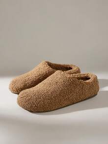 Solecia Women's Slip-On Slippers, FlatClosed Toee Mules Slouchy Slip On Wear, Fluffy Fur Slides, Autumn/Winter - Coffee Brown - View 2