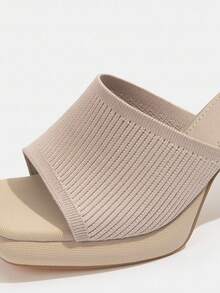 CUCCOO BASICS Woman Shoes Minimalist Square Toe Chunky Heeled Mule Beige Elegant Summer Heeled Sandals For Summer Graduation Heels Prom Heels Vacation Shoes Summer Back To School Shoes College Student Shoes Spring Shoes Spring Break Easter