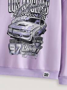 SUMWON Racing Car Graphic Crew Neck Pullover Sweatshirt With Los Angeles California Print Design - Purple - View 3