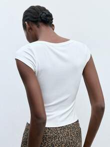 Maija Women's Plain Round Neck Cap Sleeve Casual T-Shirt, Summer Leopard Skirt Fitted Top Cap Sleeve Top Cheetah Skirt,Autumn Outfits For Women, Christmas Women's Clothing - White - View 2