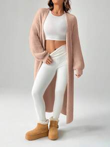 SHEIN PETITE Women's Warm Cardigan For Outings In Autumn And Winter - Dusty Pink - View 3