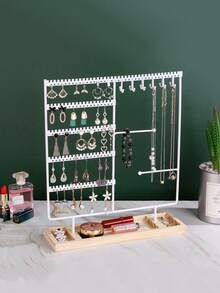 1pc Wooden Detachable Desk/Counter Earring Display Stand, Jewelry Necklace Organizer Holder Gifts For Women Sun Travel Cool Back To School - Multicolor - View 10