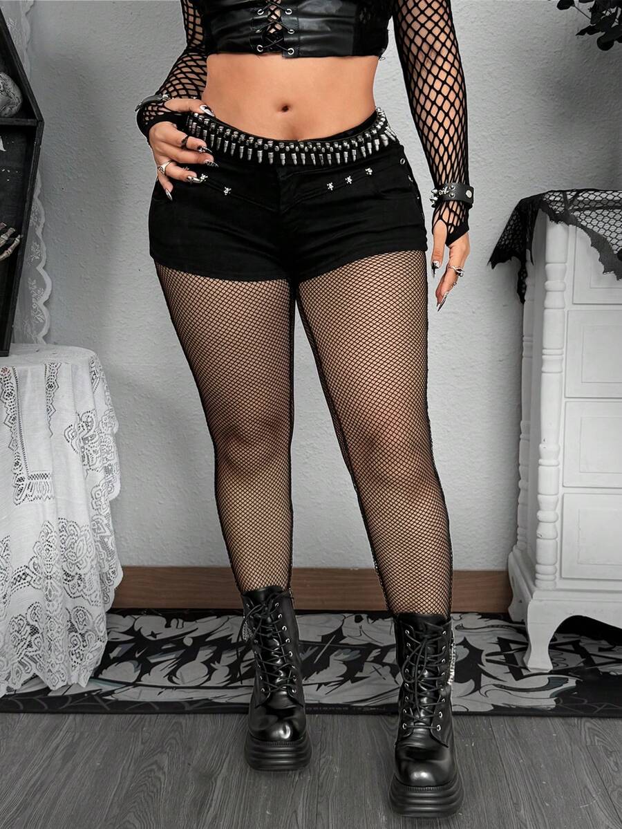 SHEIN Whyspr Quần legging lưới kiểu Gothic tối màu gợi cảm cỡ lớn - màu đen - Xem 1