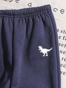 Set 2 buc hanorac și pantaloni de trening cu imprimeu de dinozauri pentru bebeluși băieți, confortabil, versatil, la modă, ținută casual de bază pentru toamnă/iarnă, potrivit pentru interior, exterior, purtare zilnică, sport, joacă, petrecere, ședință foto, vacanță, întoarcerea la școală, costum de bebeluși băieți, trening pentru bebeluși bleumarin, ținută pentru bebeluși băieți, îmbrăcăminte stradală pentru bebeluși băieți, set hanorac pentru bebeluși băieți - Albastru marin - Vizualizare 4