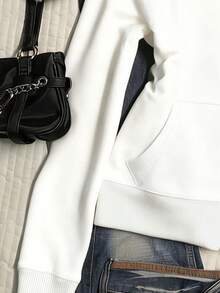 INAWLY 女式修身连帽运动衫夹克，人造毛领，数码印花 - 白色 - 查看 3