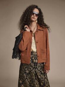 Florisole 女士优雅休闲珍珠缀饰单排扣长袖夹克