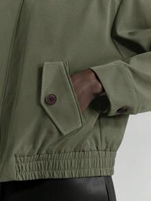 Ontre Women's Loose Short Jacket, Urban Chic, Commuting, Business Casual, Autumn/Winter - Army Green - View 5