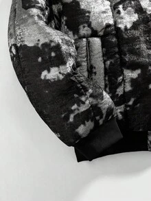 ROMWE MEN Street Life 男士时尚拉链深色纹理长袖羽绒服 - 黑色 - 查看 3