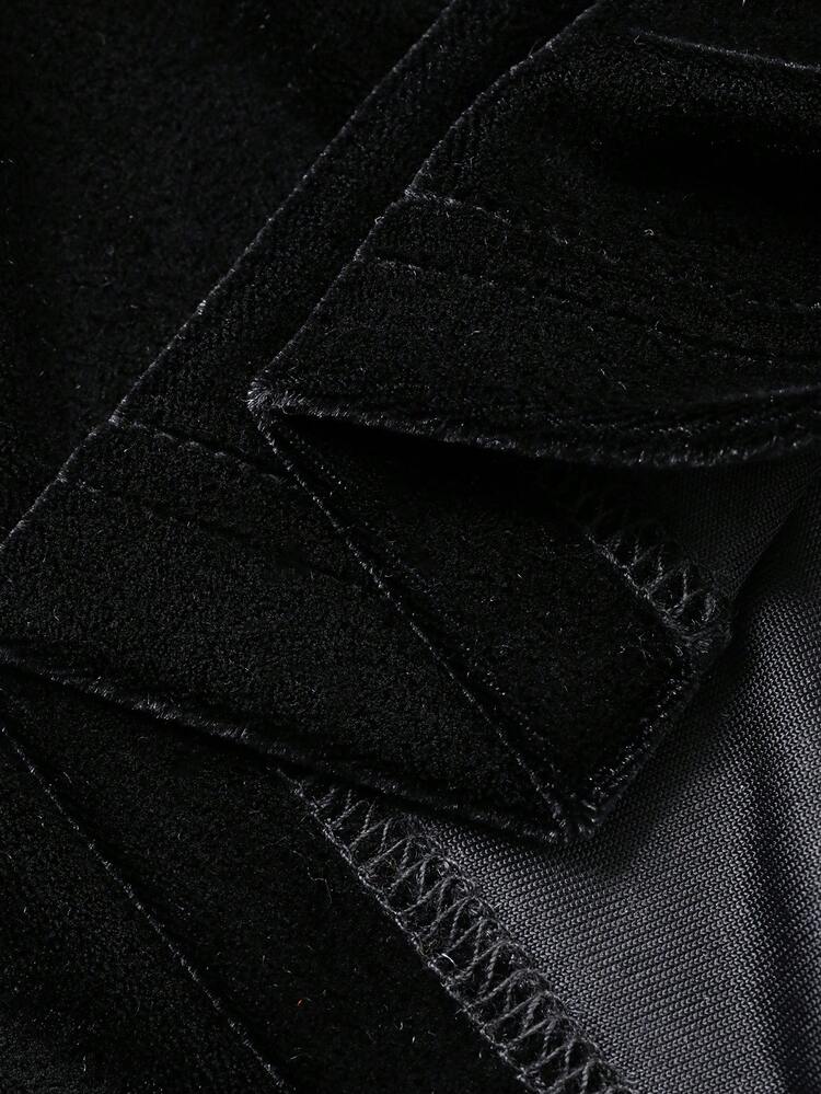 Women's Autumn/Winter Velvet & Lace Patchwork Backless Tie-Up Hollow Out Waist Maxi Nightgown