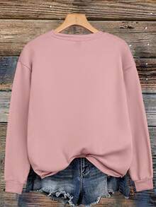 EMERY ROSE Women's Casual "COFFEE" Lettering Print Sweatshirt - Dusty Pink - View 2
