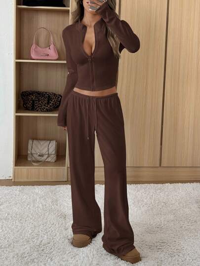 SHEIN EZwear Damski dopasowany garnitur typu casual z marynarką i spodniami