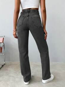 EURMUSE Quần jean ống đứng 100% cotton dành cho nữ - Màu Xám nhạt - Xem 2