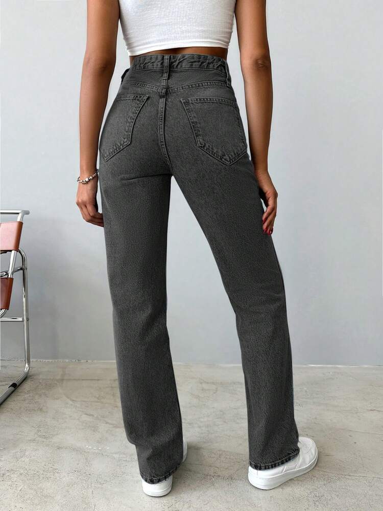 EURMUSE Quần jean ống đứng 100% cotton dành cho nữ - Màu Xám nhạt - Xem 2