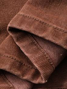 Dazy Plus 大码女式做旧磨边腰设计宽松阔腿复古休闲牛仔裤，适合所有季节 - 卡其色 - 查看 6