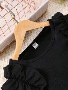 Tween Girl 荷叶边肩长袖上衣 + 短裙套装 - 綠色 - 查看 5