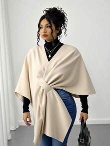 Elenzga Plus Size Women Wool Blend One-Piece Cloak Jacket