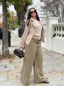 NegzBox Plain Green Women's Pants With Relaxed Straight-Leg Design Women Wide Leg Pants Loose Pants For Women Linen Pants For Women Women Summer Pants Cotton Pants For Women - Army Green - View 5