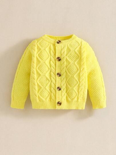 SHEIN Infant/Toddler Boys' Casual Fitted Long Sleeve Crew Neck Cardigan Sweater