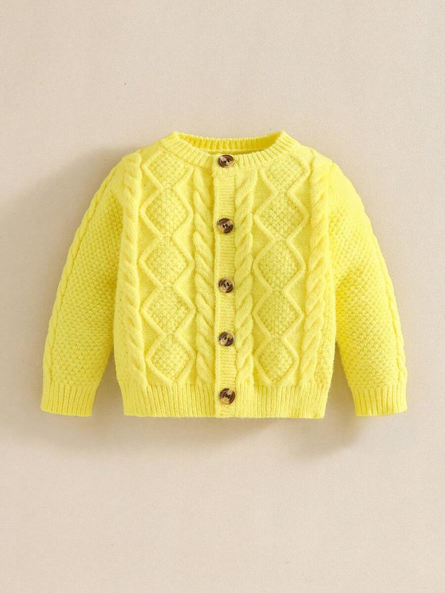 SHEIN Infant/Toddler Boys' Casual Fitted Long Sleeve Crew Neck Cardigan Sweater