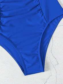 Swim Lushoire 2026 Spring/Summer Women's Adjustable Metal U-Shaped Decor Navy Blue Elegant Fitted Waist Ruched One-Piece Bikini Swimsuit - Royal Blue - View 5