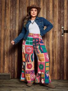 EMERY ROSE Plus Size Women's Colorblock Print Casual Jeans Spring Summer  Vacation - Multicolor - View 3