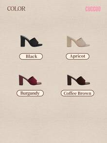 CUCCOO BASICS Minimalist Casual Square Toe Chunky Heel Mule Sandals For Christmas Valentine's Day - Apricot - View 12