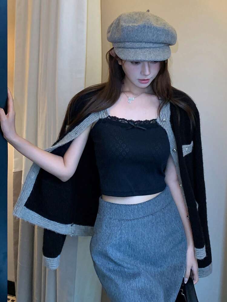 Women's Contrast Color Casual Loose Fit Long Sleeve Sweater