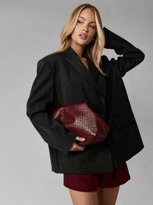 MISSGUIDED Túi xách nữ, ví cầm tay nữ, túi đan, chất liệu PU dập nổi, thời trang, thanh lịch, đơn giản, cá tính, đa năng, cổ điển, thích hợp cho đi làm, công sở, hẹn hò, hàng ngày, mua sắm, trà chiều. - Màu Đỏ Sâu - Xem 4