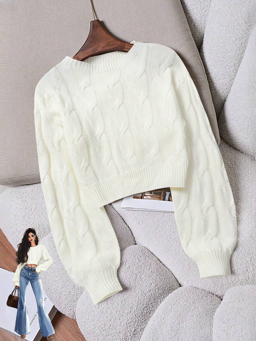 Franclia Women's Casual Cable Pattern Crew Neck Long Sleeve Sweater, Autumn/Winter