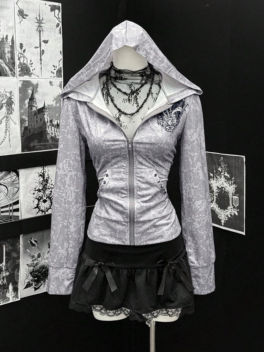EgrlEra Giacca regular da donna con cappuccio con chiusura lampo, maniche lunghe, stampa tie-dye - Multicolore - Visualizzare 1