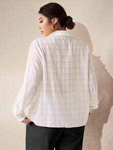 EMERY ROSE Plus-Size Women's Casual Vacation Commuting Autumn Shirt - White - View 2