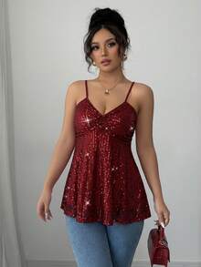 Rafferiza Fashionable Commuter Sexy Solid Color Beaded Camisole - Burgundy - View 5