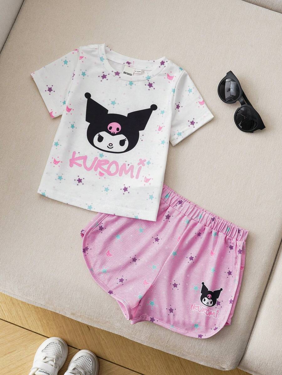 HELLO KITTY AND FRIENDS | SHEIN بدلة صيفية كاجوال للأطفال الصبية تتكون من تي شيرت بأكمام قصيرة مزين برسوم كرتونية جميلة وشورت - متعدد الألوان - مشاهدة 1