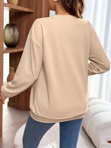 SHEIN Maternity Letter & Bow Print Round Neck Drop Shoulder Long Sleeve Casual Sweatshirt Pregnant Clothes Pregnant Outfits Maternity Tops Pregnancy Shirts Maternity Clothes T-Shirts,Maternity Clothes Maternity Clothes T Shirts