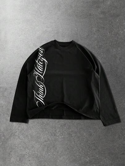 Street Life T-shirt casual polyvalent à manches longues, col rond, avec graphique lettrage pour hommes