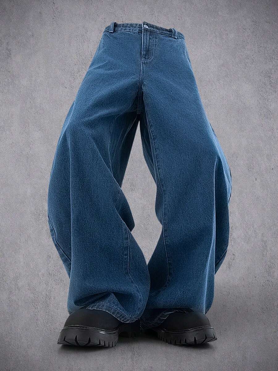 Manfinity Denimwave 男士休闲宽松口袋牛仔裤 - 淺色水洗藍 - 查看 1