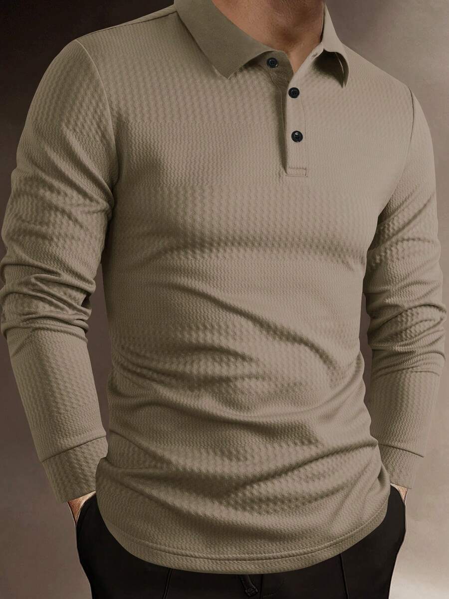 Manfinity Homme 男士纯色休闲修身长袖 Polo 衫,男士针织衫,男士纽扣针织 Polo 衫,男士休闲上衣,男士长袖卡其色 Polo 衫,男士针织衫,休闲上衣,适合日常休闲、周末旅行、户外活动、探险旅行、轻松的工作环境或半正式场合,也是送给男友/丈夫的礼物,周年纪念礼物,圣诞节礼物。男士纽扣 Polo 衫,男士长袖 Polo 衫,男士休闲上衣,卡其色长袖 Polo 衫。 - 橄欖綠 - 查看 1