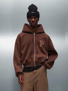 PLAYBOY X SUMWON Körpernaher Herren Kapuzenpullover mit durchgehendem Reißverschluss und Hase Logo, lässiger Streetwear Hoodie