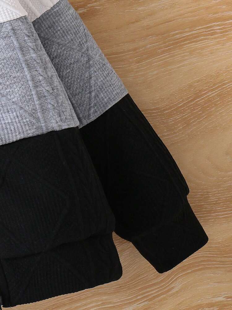 SHEIN 女童撞色长袖拉链连帽外套，带毛领 - 彩色 - 查看 4