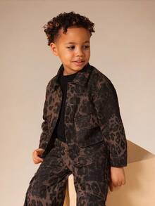 SUMWON 男童豹纹牛仔卡车司机夹克 前扣长袖休闲外套