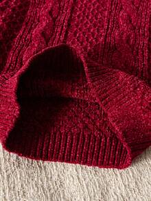 SHEIN 女童粉色高领毛衣，雪尼尔针织，时尚新款，休闲甜美学院风，面料柔软，高领设计，经典粉色调，质地温柔甜美，适合搭配裙子、休闲裤、可爱鞋子等各种场合，居家、旅行、度假、圣诞节、新年、万圣节等。 - 酒紅色 - 查看 6